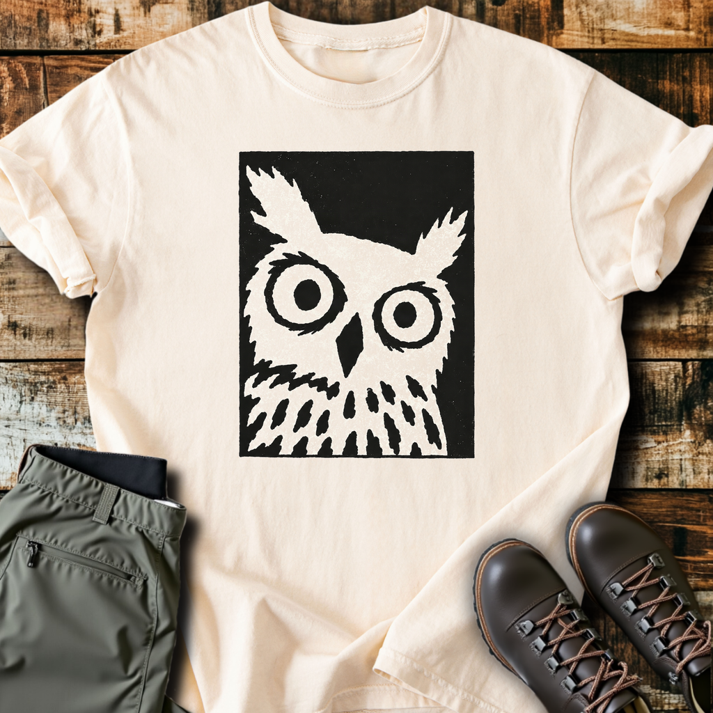 Wide-Eyed Owl Block Print T-Shirt product image 4
