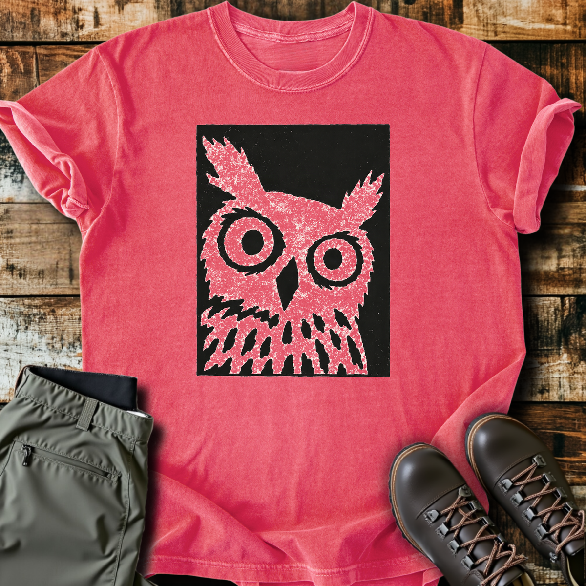Wide-Eyed Owl Block Print T-Shirt product image 5