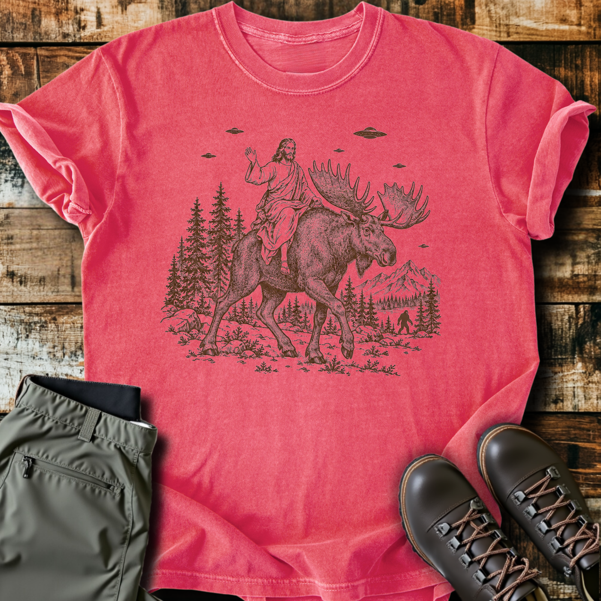 Jesus Riding A Moose T-Shirt product image 1